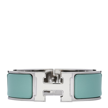 HERMES Enamel Wide Clic Clac H Bracelet GM Lagon White
