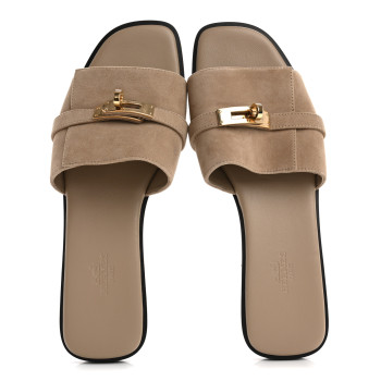 HERMES Suede Goatskin Giulia Sandals 39 Beige Sable