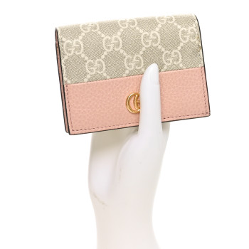 GUCCI Dollar Calfskin GG Supreme Monogram GG Marmont Card Case Perfect Pink Beige Mystic White