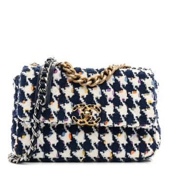 CHANEL Tweed Quilted Medium Chanel 19 Flap Ecru Navy Blue Multicolor