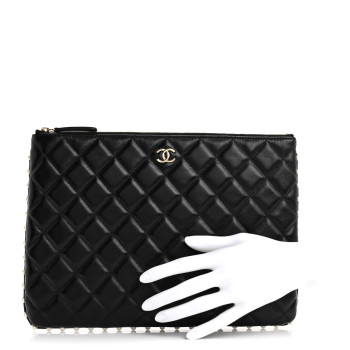 CHANEL Calfskin Quilted Pearl Medium Cosmetic Case Black