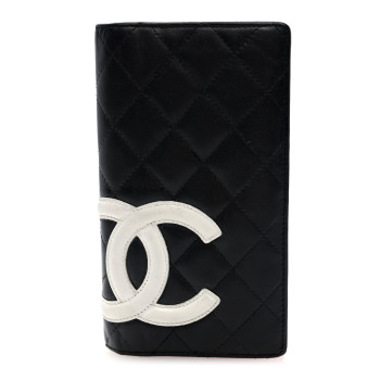 CHANEL Calfskin Quilted Cambon Yen Wallet Black White