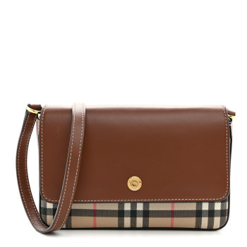 BURBERRY Calfskin Vintage Check New Hampshire Bag Archive Beige Tan