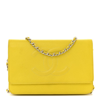 CHANEL Caviar Timeless CC Wallet on Chain WOC Yellow
