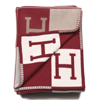HERMES Wool Cashmere Avalon III Blanket Ecru Rouge H