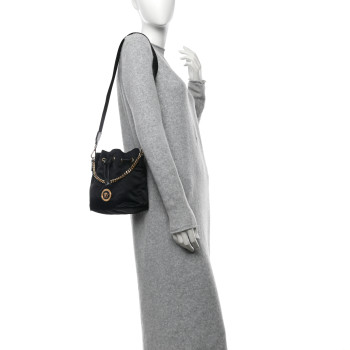 VERSACE Nylon Medusa Drawstring Bucket Bag Black