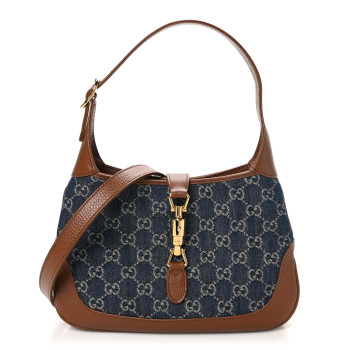 GUCCI New Denim GG Monogram Calfskin Small Jackie 1961 Hobo Blue Tea Cuir