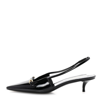 SAINT LAURENT Patent Bade Slingback Pumps 38 Black