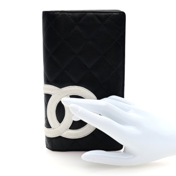 CHANEL Calfskin Quilted Cambon Yen Wallet Black White