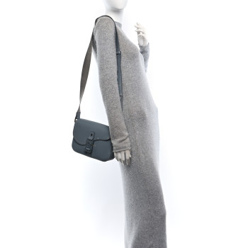 CHRISTIAN DIOR Grained Calfskin Medium Saddle Messenger Bag Grey