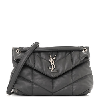 SAINT LAURENT Lambskin Quilted Small Loulou Puffer Monogram Chain Satchel Storm