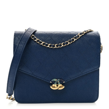 CHANEL Grained Calfskin Quilted Cuba Square Wallet On Chain WOC Blue