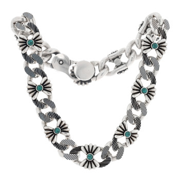 GUCCI Sterling Silver Resin Flower Link Collar Necklace Turquoise