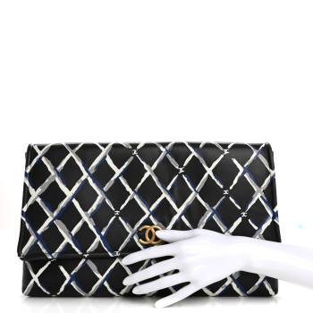 CHANEL Lambskin Printed Quilt Flap Clutch Black White