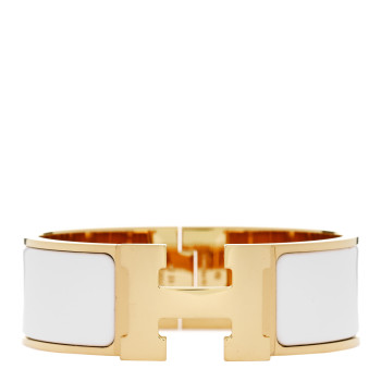 HERMES Enamel Wide Clic Clac H Bracelet PM White