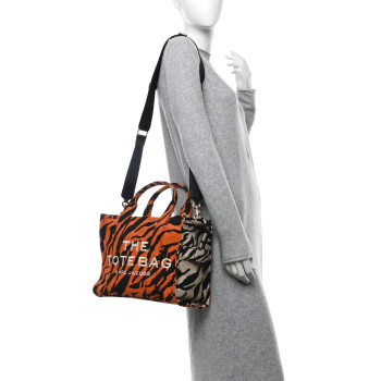 MARC JACOBS Cotton Canvas Zebra Tiger Print Medium The Traveler Tote Bag