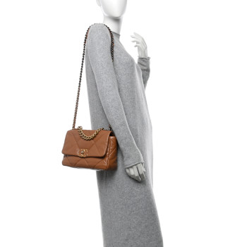 CHANEL Lambskin Quilted Medium Chanel 19 Flap Brown