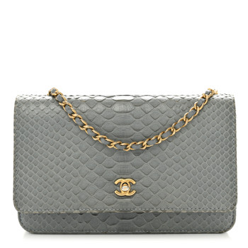 CHANEL Snakeskin Wallet On Chain WOC Light Blue