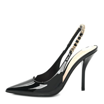 GUCCI Vernice Crystal Nappa Charlotte Signoria Slingback Pumps 37 Black