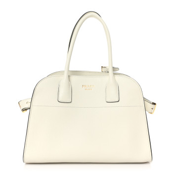 PRADA Soft Grain Calfskin Medium Tote Bag White