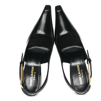 SAINT LAURENT Glazed Calfskin Lee Slingback Pumps 37 Black