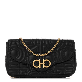 SALVATORE FERRAGAMO Calfskin Quilted Gancini Mini Bag Black
