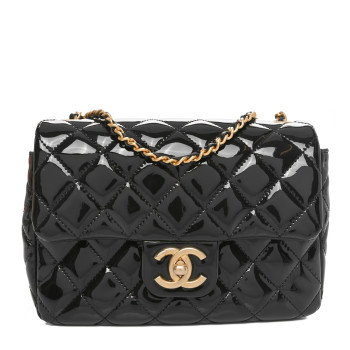 CHANEL Patent Enamel Quilted Small Coco Hearts Square Flap Black