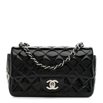 CHANEL Patent Calfskin Quilted Mini Rectangular Flap Black