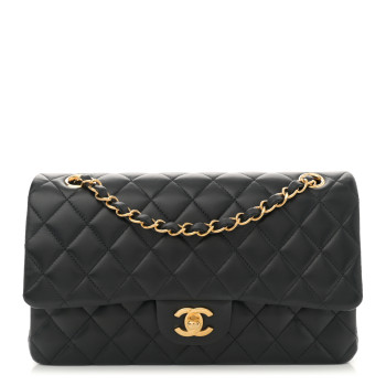 CHANEL Lambskin Quilted Medium Double Flap Black