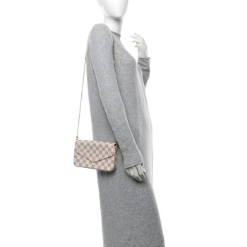 LOUIS VUITTON Damier Azur Pochette Felicie Chain Wallet Rose Ballerine