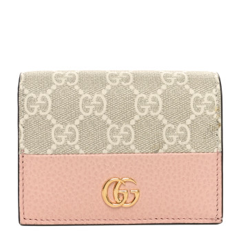 GUCCI Dollar Calfskin GG Supreme Monogram GG Marmont Card Case Perfect Pink Beige Mystic White