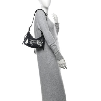 BALENCIAGA Agneau Arena Lunar New Year Graffiti Logo Le Cagole Shoulder Bag XS Black