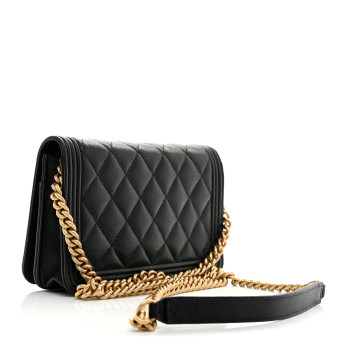 CHANEL Caviar Quilted Boy Wallet On Chain WOC Black