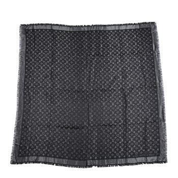 LOUIS VUITTON Silk Lurex Wool Monogram Shine Shawl Black