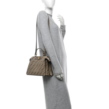 FENDI Chenille Vitello Seta FF Small Peekaboo I SEE U Satchel Tortora Nuvola