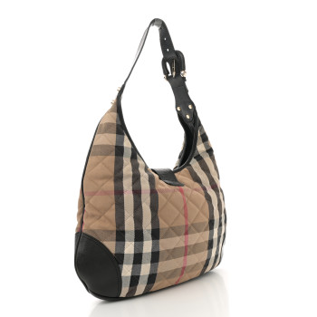 BURBERRY House Check Quilted Brook Hobo Black