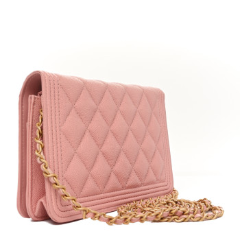 CHANEL Caviar Quilted Boy Wallet On Chain WOC Pink