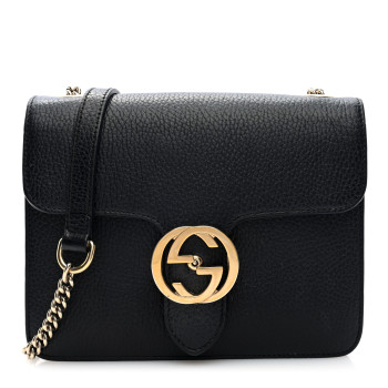 GUCCI Dollar Calfskin Small Interlocking G Shoulder Bag Black