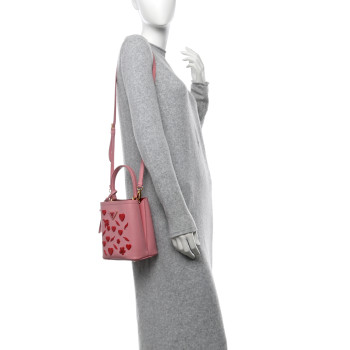 PRADA Saffiano City Calf Heart & Flower Small Panier Bucket Bag  Pink Red