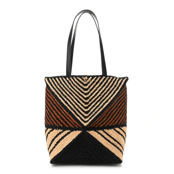 LOEWE Raffia Calfskin Paula's Ibiza Medium Puzzle Fold Tote Natural Honey Gold