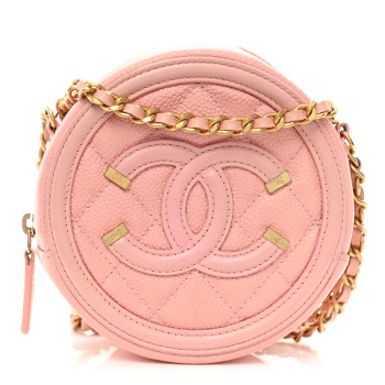 CHANEL Caviar Quilted Round Filigree Crossbody Pink