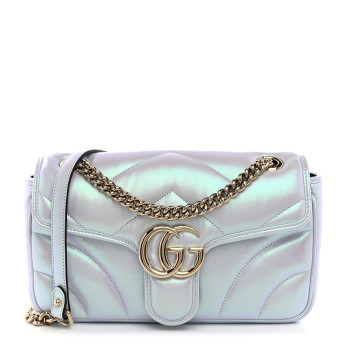 GUCCI Iridescent Nappa Chevron Matelasse Small GG Marmont Shoulder Bag Iridescent Escape Pink