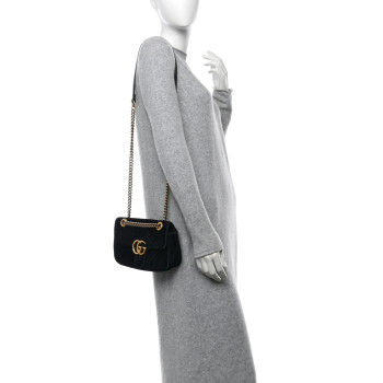 GUCCI Velvet Matelasse Mini GG Marmont Shoulder Bag Black
