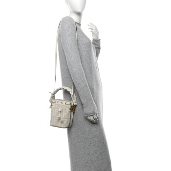 FENDI Canvas Nappa F is Fendi FF Embroidered Mini Mon Tresor Bucket Bag White Ice