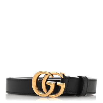 GUCCI Calfskin Double G 20mm Belt 90 36 Black