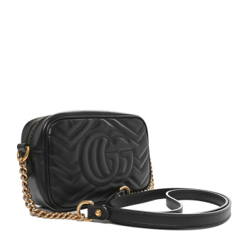 GUCCI Calfskin Matelasse Mini GG Marmont Chain Shoulder Bag Black