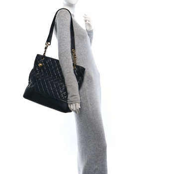 CHANEL Lambskin Quilted Shopping Tote Black