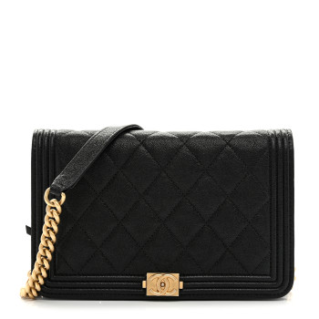 CHANEL Caviar Quilted Boy Wallet On Chain WOC Black