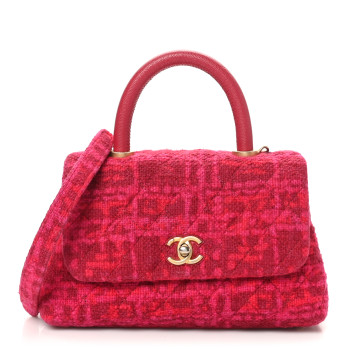 CHANEL Tweed Mini Coco Handle Flap Fuchsia