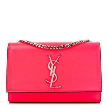 SAINT LAURENT Patent Grain de Poudre Small Monogram Kate Satchel Neon Pink